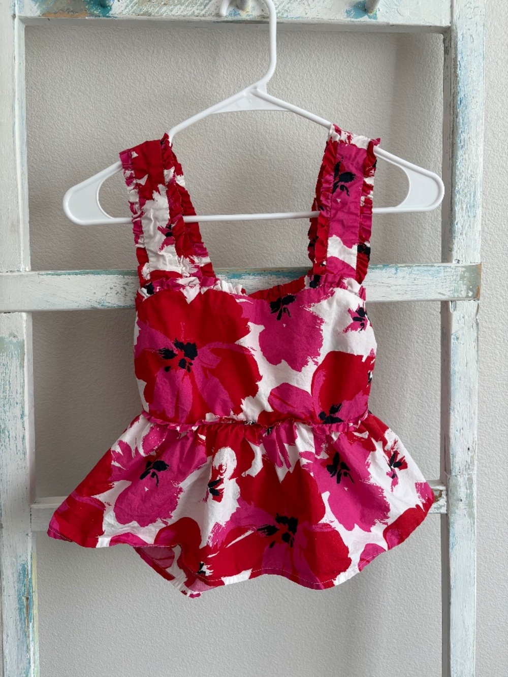 Pink Floral Ruffle Peplum Top – Size XS